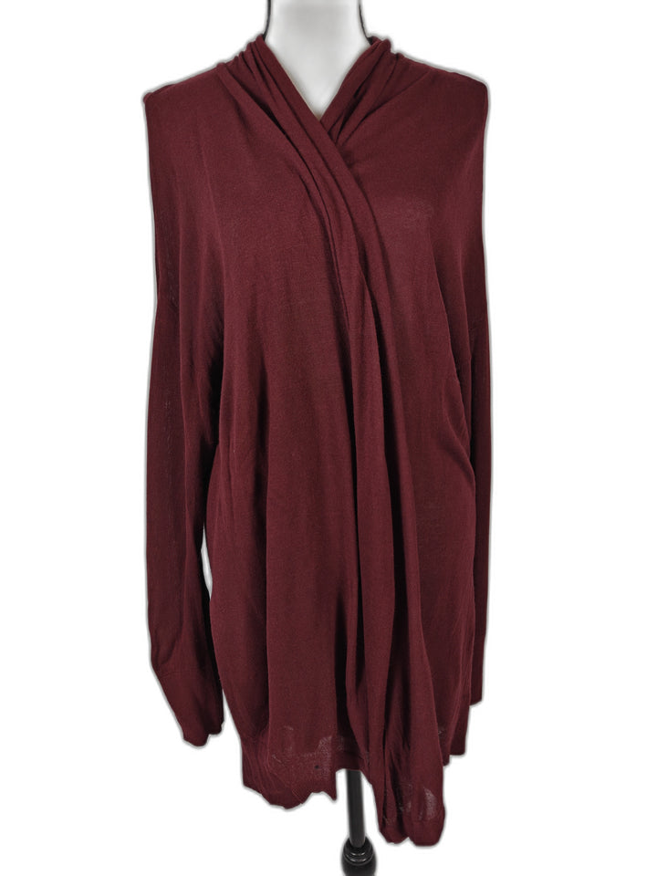 Women Ann Taylor Open Front Cardigan Burgundy XXL