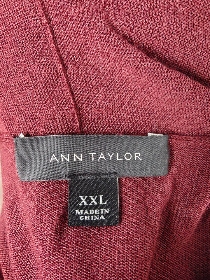 Women Ann Taylor Open Front Cardigan Burgundy XXL