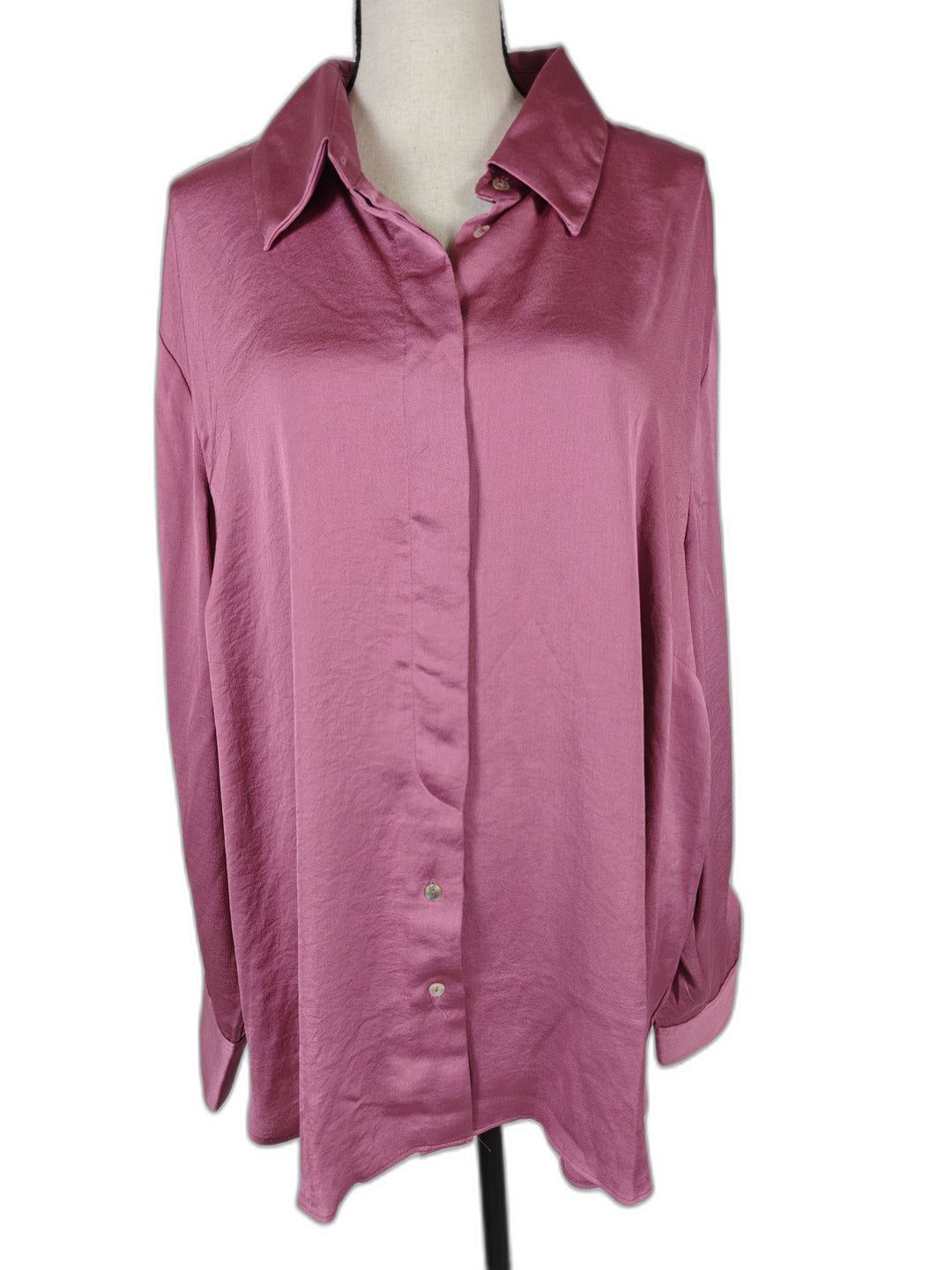 Womens Satin Button Down Blouse Dusty Rose Pink Size Unknown