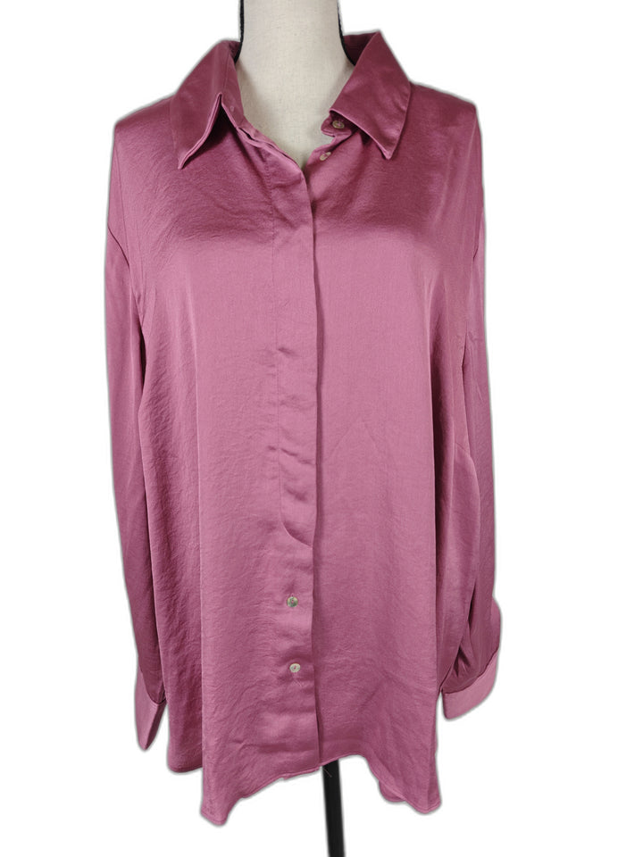 Womens Satin Button Down Blouse Dusty Rose Pink Size Unknown