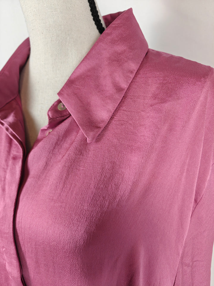 Womens Satin Button Down Blouse Dusty Rose Pink Size Unknown