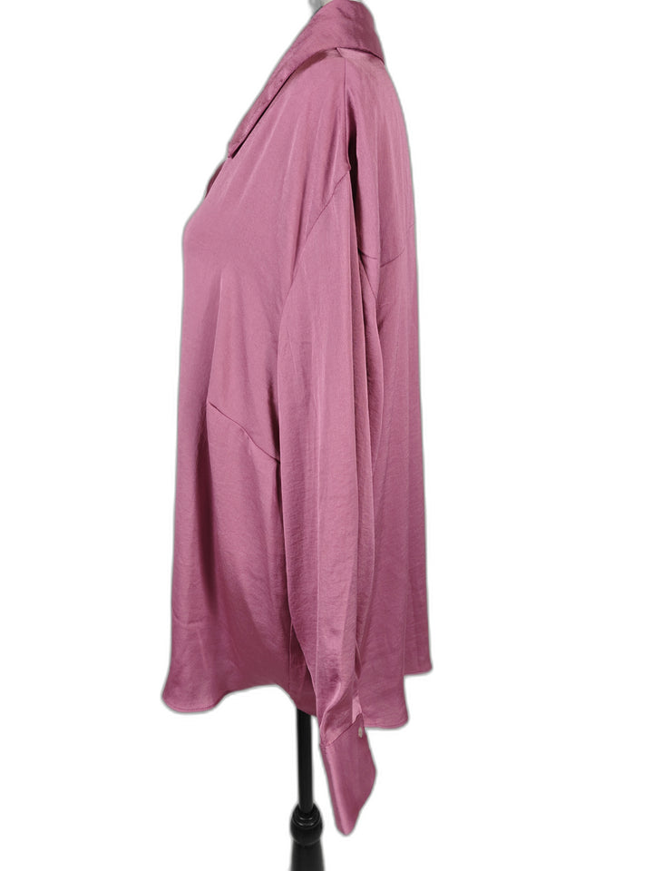 Womens Satin Button Down Blouse Dusty Rose Pink Size Unknown