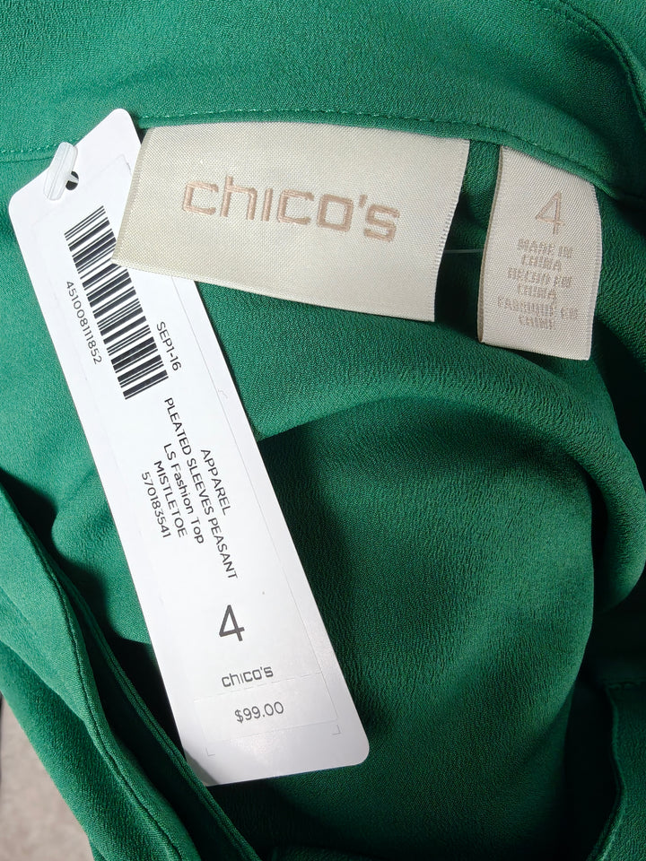 Womens Chicos Pleated Sleeve Blouse Emerald Green Size 4 NWT
