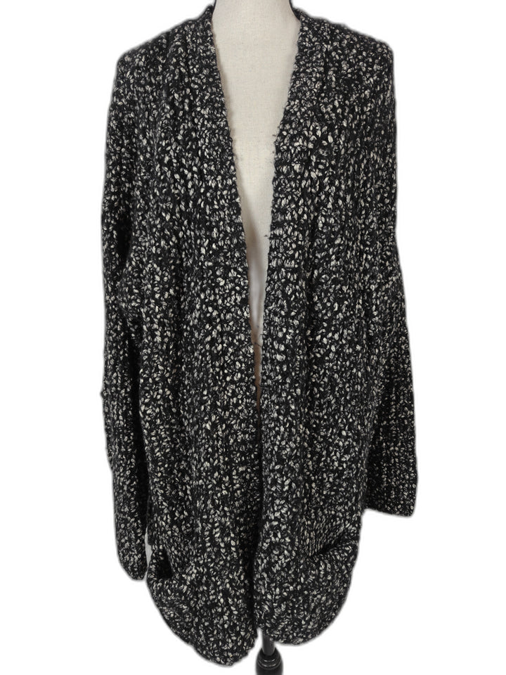 Womens Ann Taylor Open Front Chunky Knit Cardigan Black White Size XXL