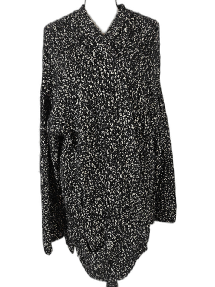Womens Ann Taylor Open Front Chunky Knit Cardigan Black White Size XXL