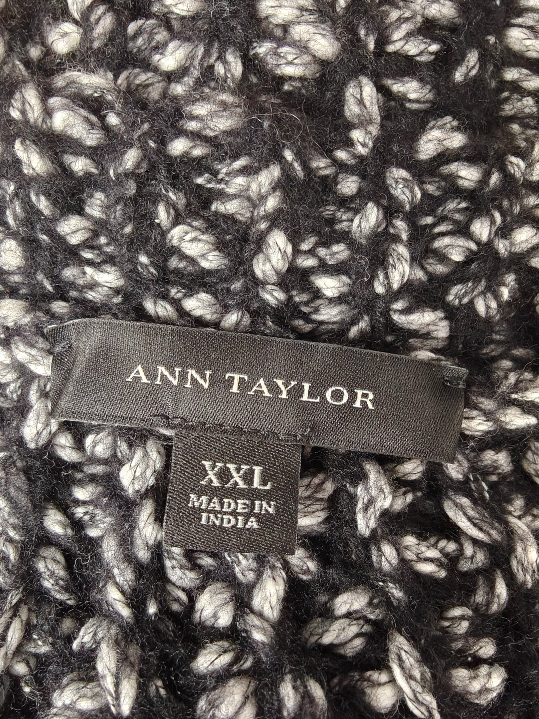 Womens Ann Taylor Open Front Chunky Knit Cardigan Black White Size XXL