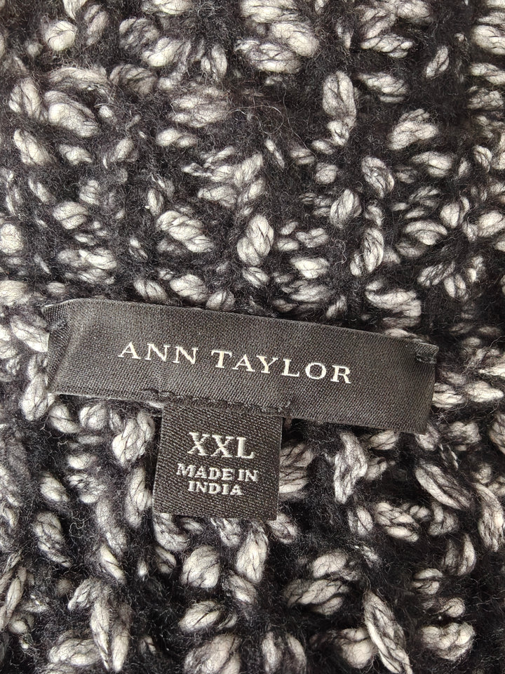 Womens Ann Taylor Open Front Chunky Knit Cardigan Black White Size XXL