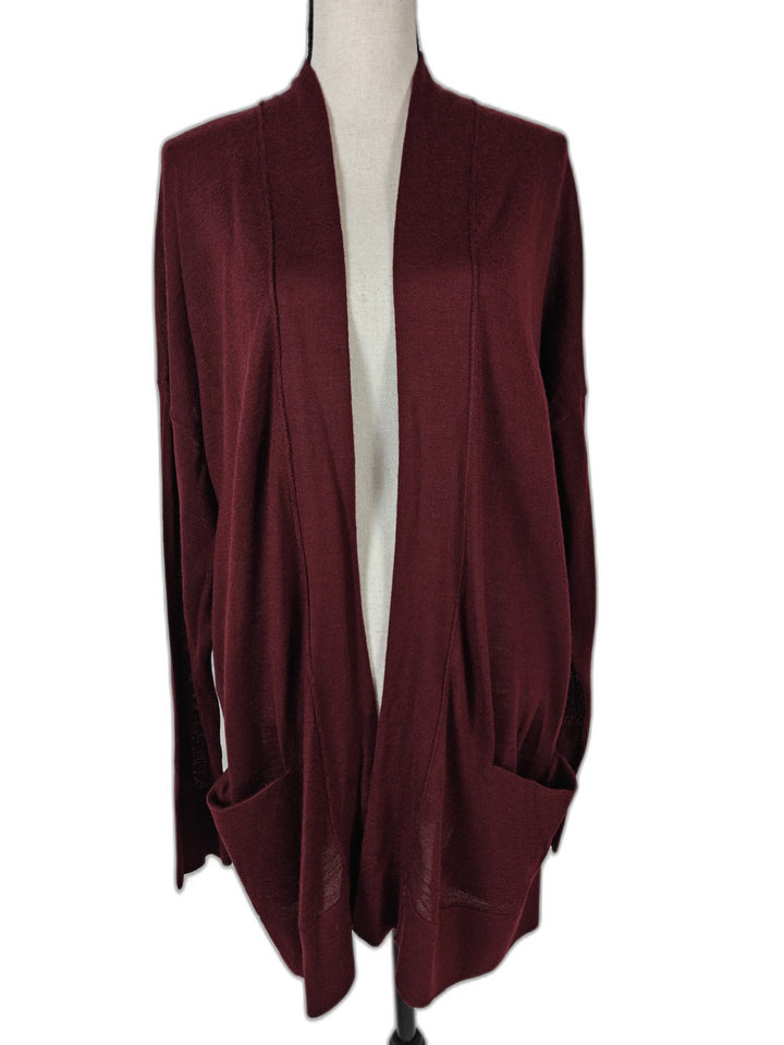 Womens Ann Taylor LOFT Open Front Cardigan Burgundy XL