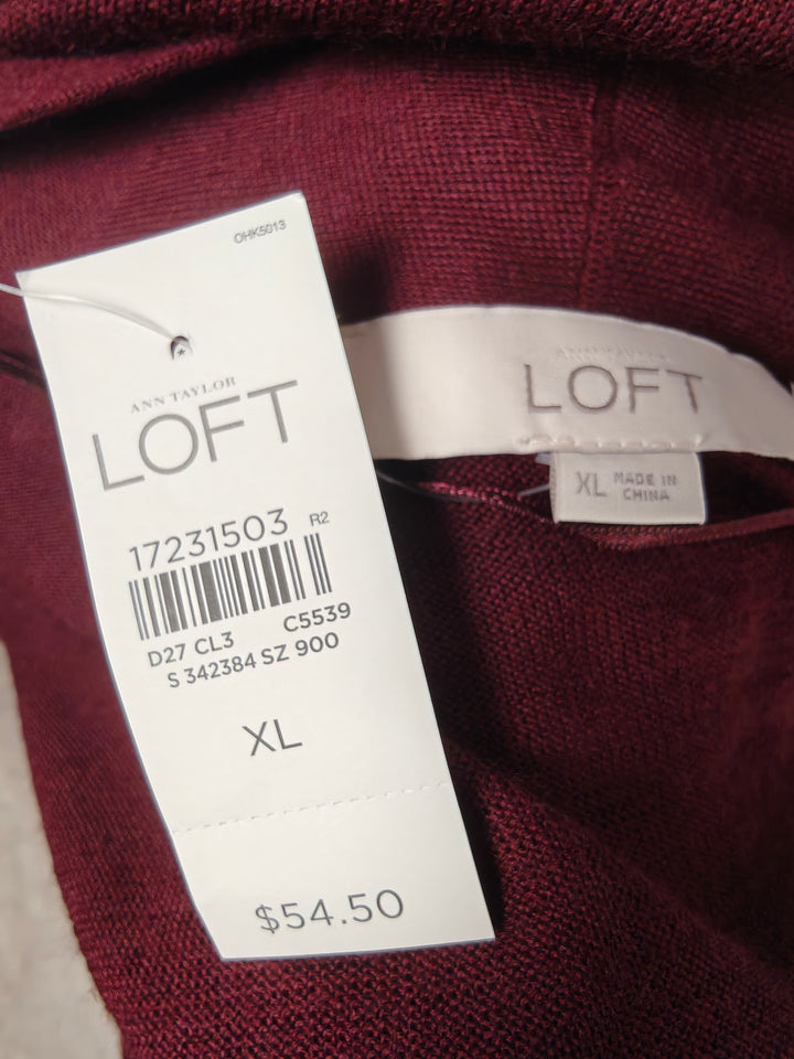 Womens Ann Taylor LOFT Open Front Cardigan Burgundy XL