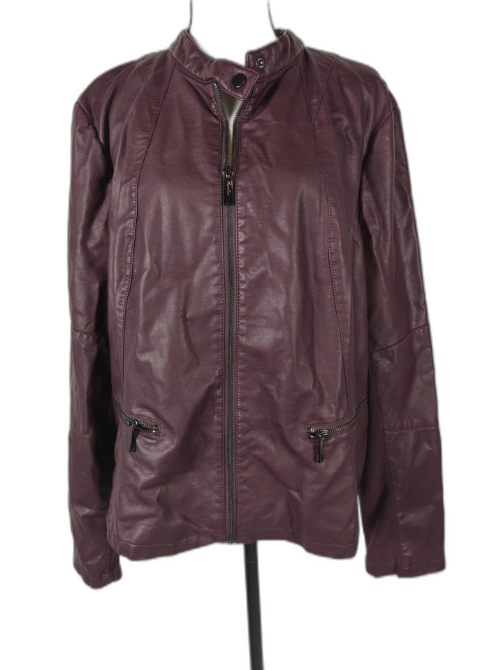 Womens Kenneth Cole Faux Leather Moto Jacket Mauve Wine XL