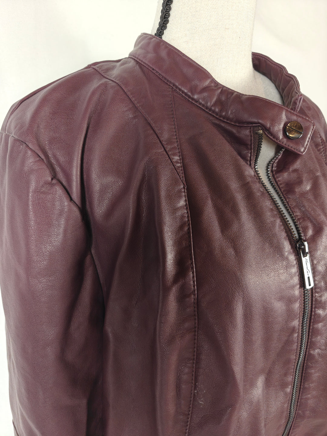 Womens Kenneth Cole Faux Leather Moto Jacket Mauve Wine XL