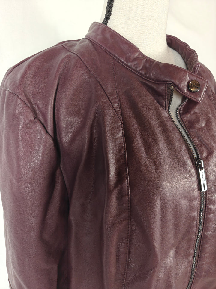 Womens Kenneth Cole Faux Leather Moto Jacket Mauve Wine XL