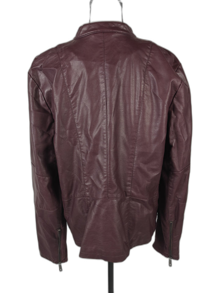 Womens Kenneth Cole Faux Leather Moto Jacket Mauve Wine XL