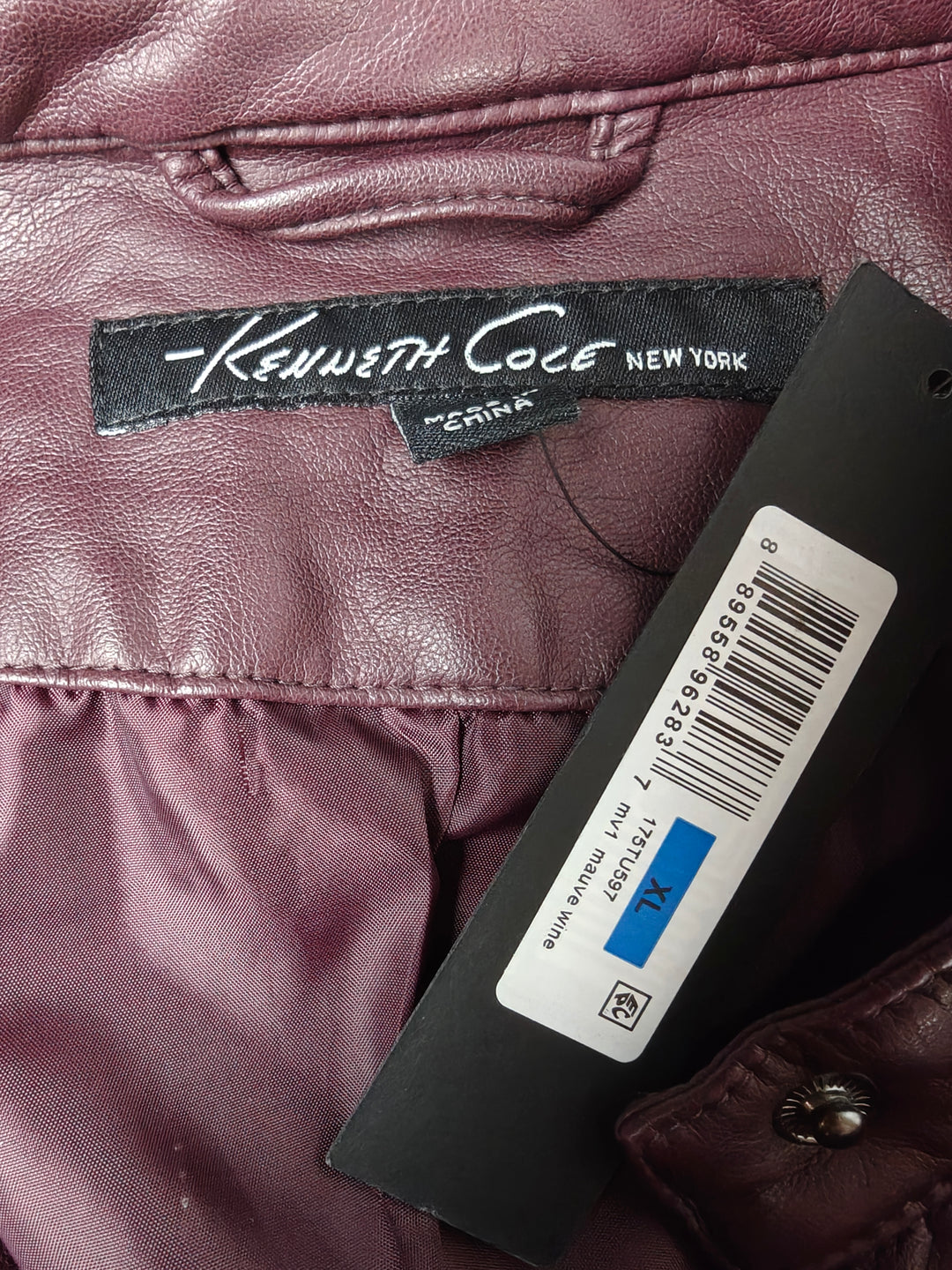 Womens Kenneth Cole Faux Leather Moto Jacket Mauve Wine XL