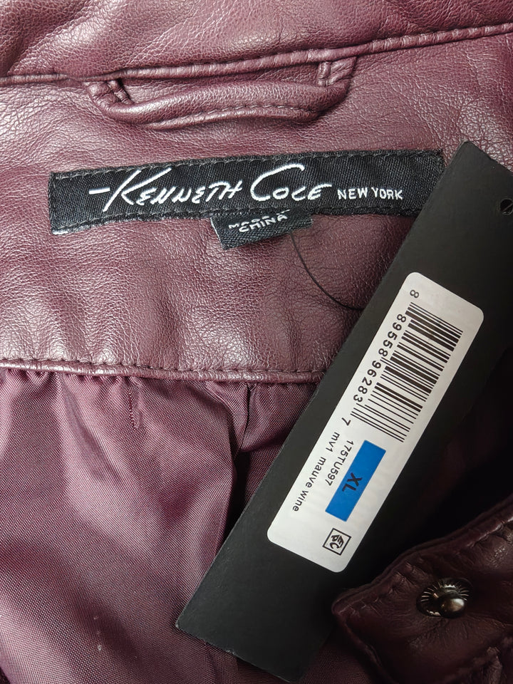 Womens Kenneth Cole Faux Leather Moto Jacket Mauve Wine XL