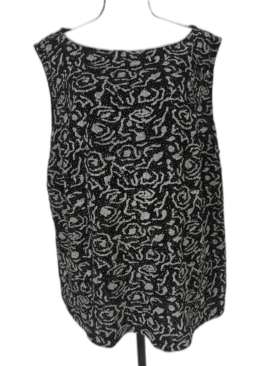 Womens Alex Evenings Floral Glitter Blouse Black Silver Size 3X