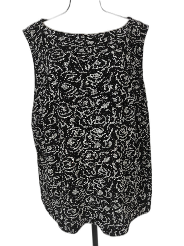 Womens Alex Evenings Floral Glitter Blouse Black Silver Size 3X