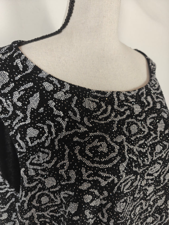 Womens Alex Evenings Floral Glitter Blouse Black Silver Size 3X
