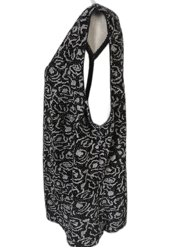 Womens Alex Evenings Floral Glitter Blouse Black Silver Size 3X