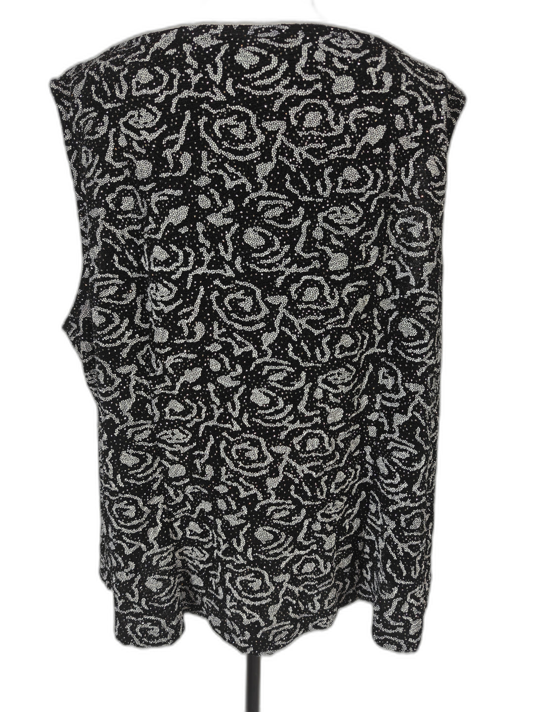 Womens Alex Evenings Floral Glitter Blouse Black Silver Size 3X