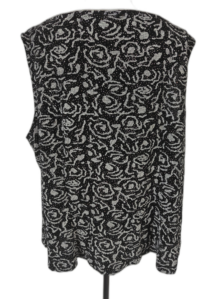 Womens Alex Evenings Floral Glitter Blouse Black Silver Size 3X