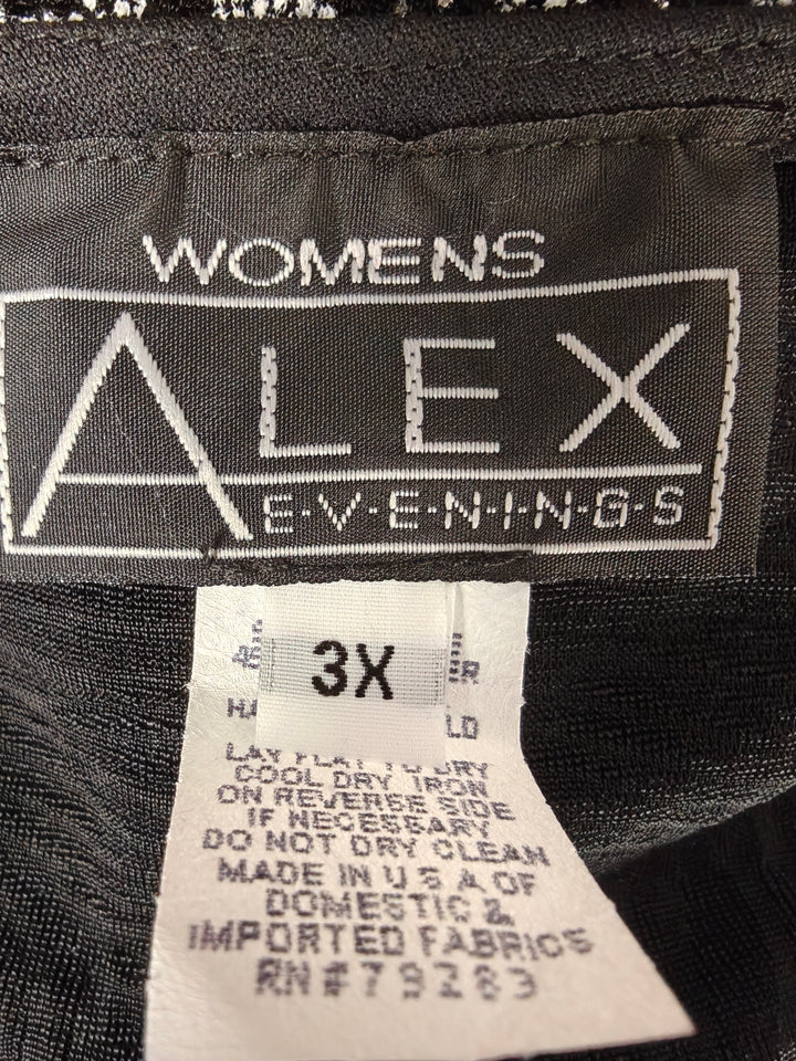 Womens Alex Evenings Floral Glitter Blouse Black Silver Size 3X