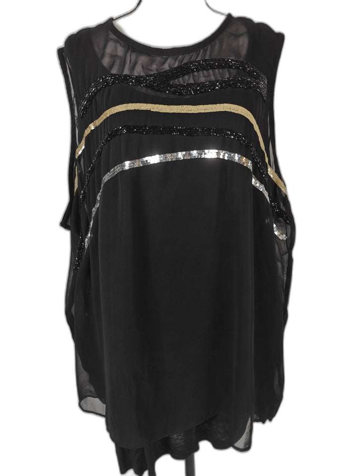 Womens DKNY Embellished Sheer Blouse Black Size 2X NWT