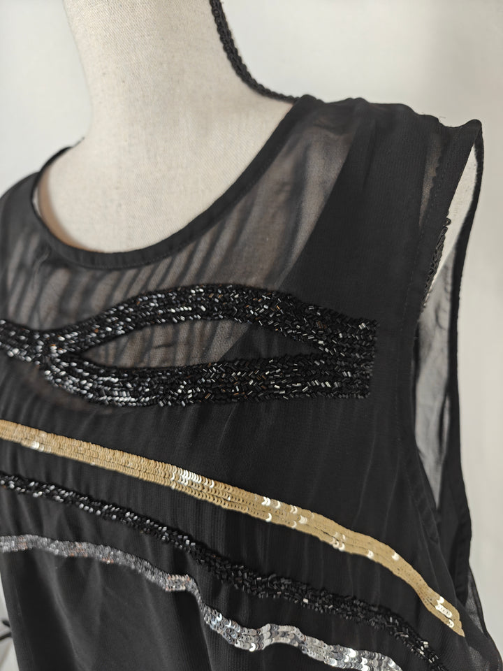 Womens DKNY Embellished Sheer Blouse Black Size 2X NWT