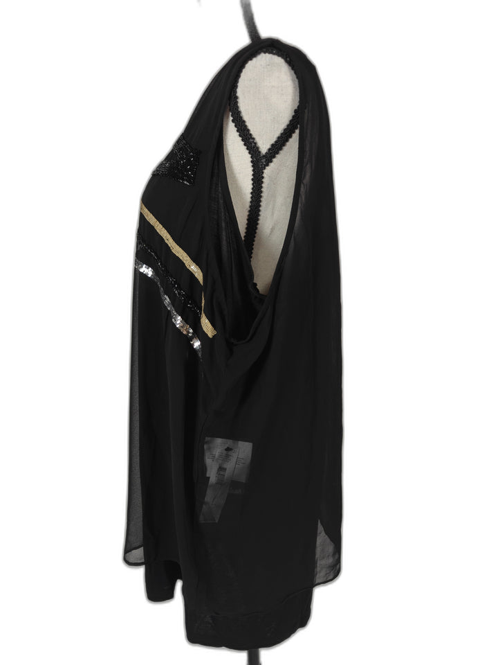 Womens DKNY Embellished Sheer Blouse Black Size 2X NWT
