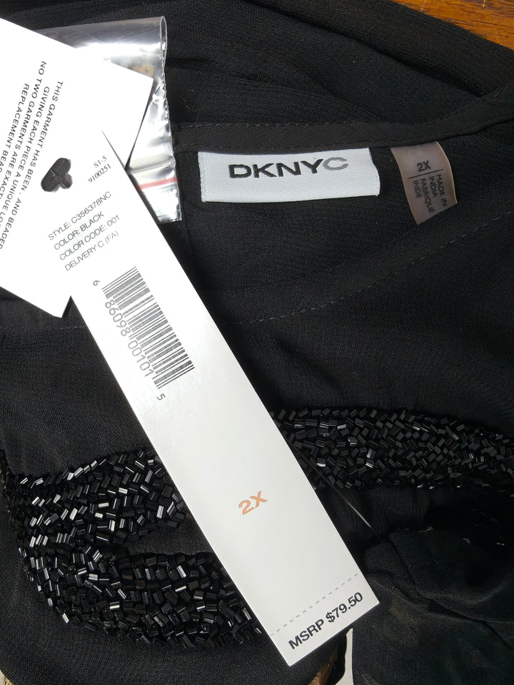 Womens DKNY Embellished Sheer Blouse Black Size 2X NWT