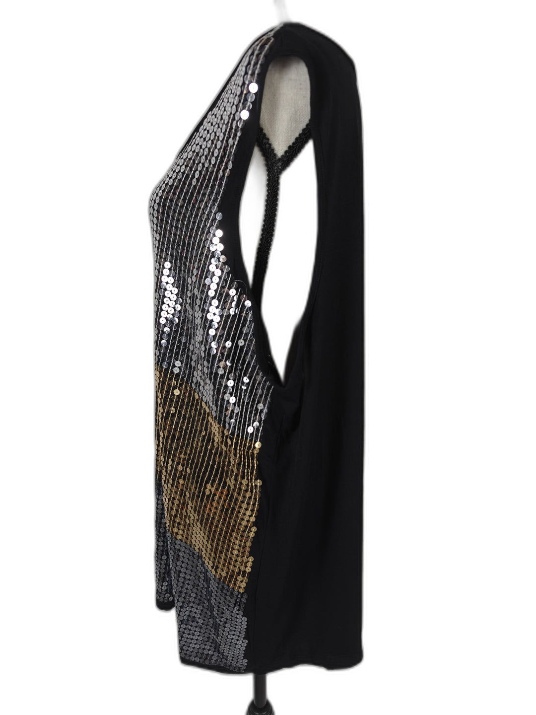 Womens Design History Sequin Tank Top Black Gold Silver Size 3X
