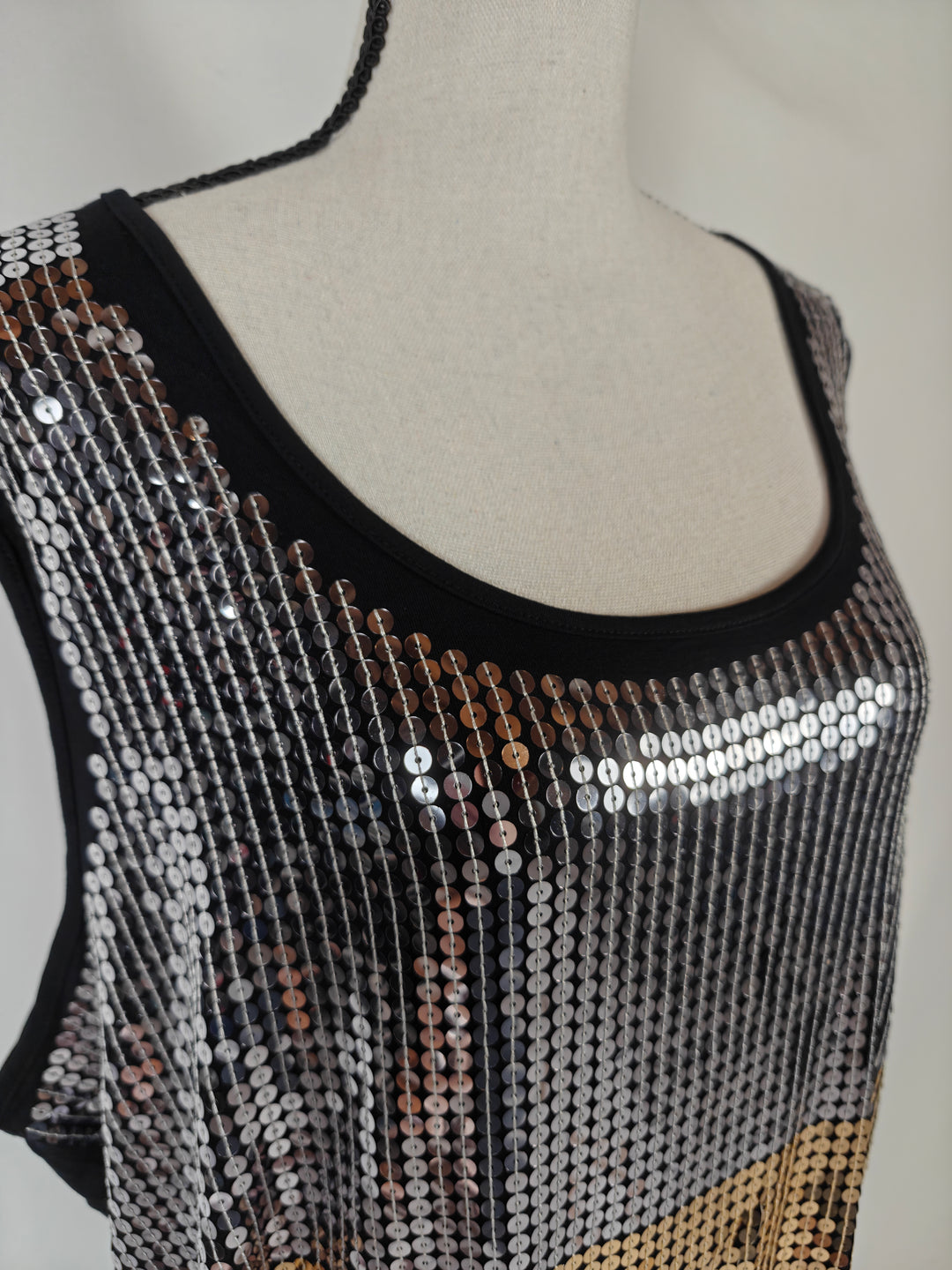 Womens Design History Sequin Tank Top Black Gold Silver Size 3X