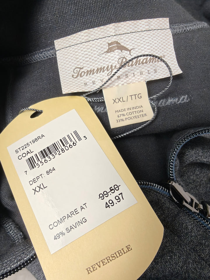 Mens Tommy Bahama Reversible Quarter Zip Pullover Gray XXL