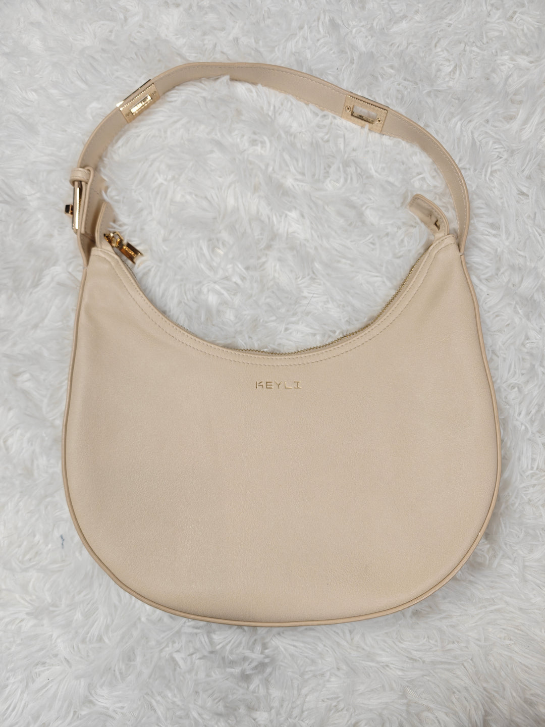 Womens Keyli Hobo Shoulder Bag Beige Gold Hardware
