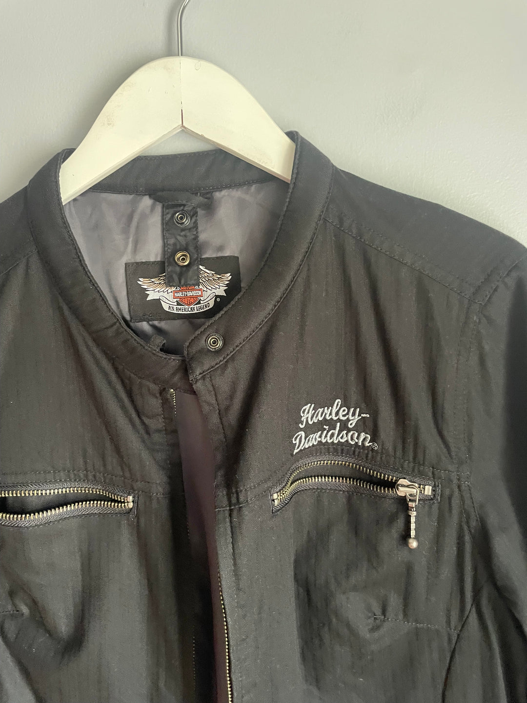 Harley Davidson Womens Black Jacket Winged Bar Shield Lace Up Back Size L