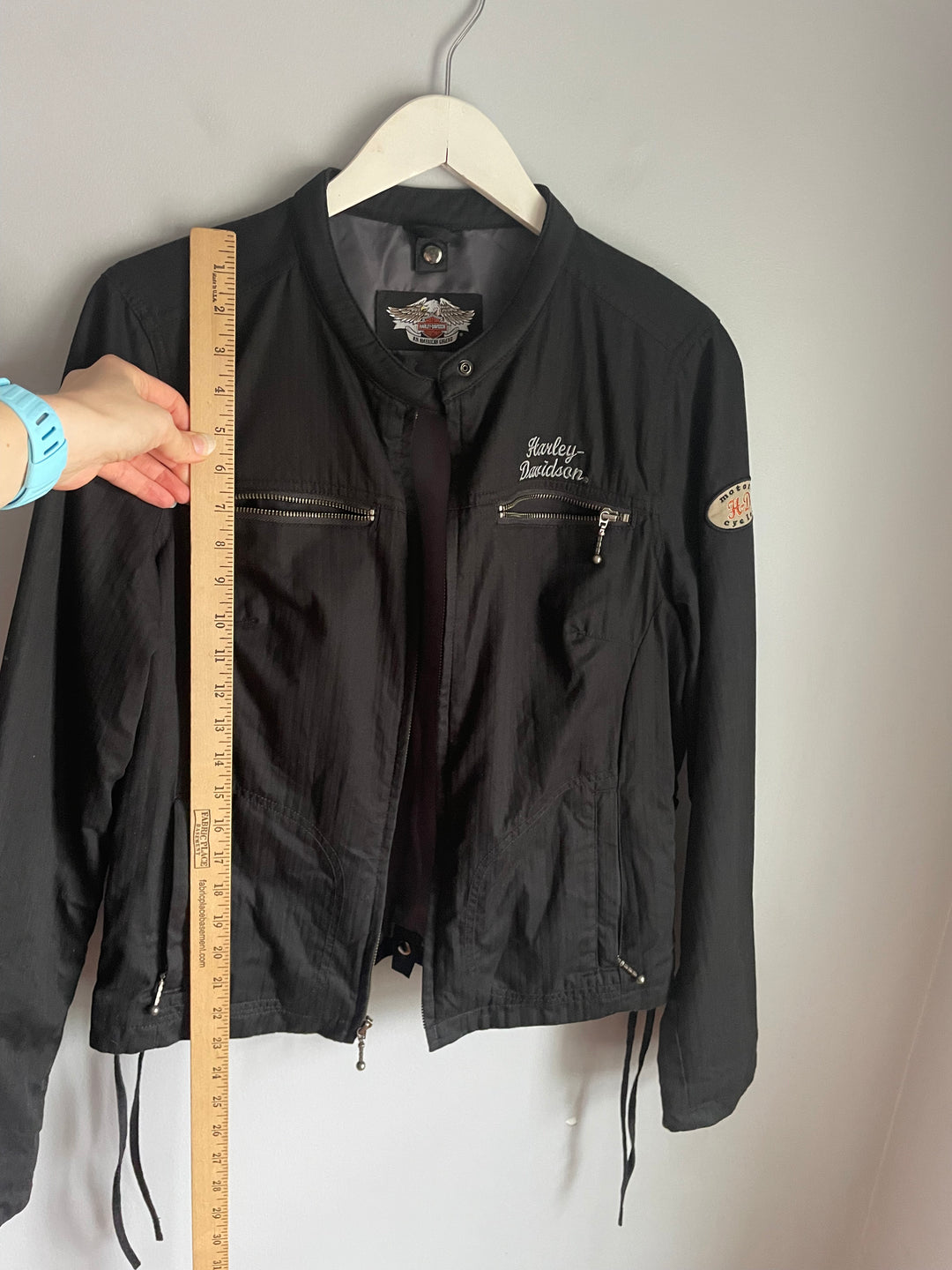 Harley Davidson Womens Black Jacket Winged Bar Shield Lace Up Back Size L