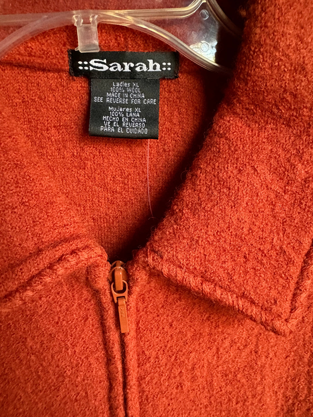 Vintage Sarah Pumpkin Orange 100% Wool Full Zip Jacket Blazer XL