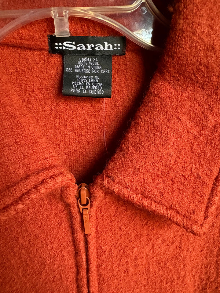 Vintage Sarah Pumpkin Orange 100% Wool Full Zip Jacket Blazer XL