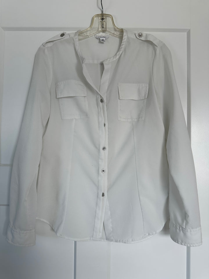 Calvin Klein White Convertible Sleeve Button-Down Dress Shirt Size S