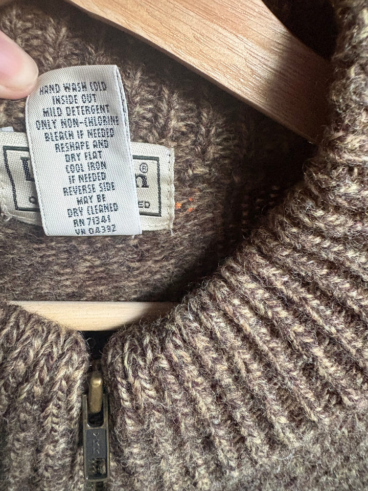 LL Bean Mens Large 100 Percent Wool Full Zip Sweater Brown Marled Vintage