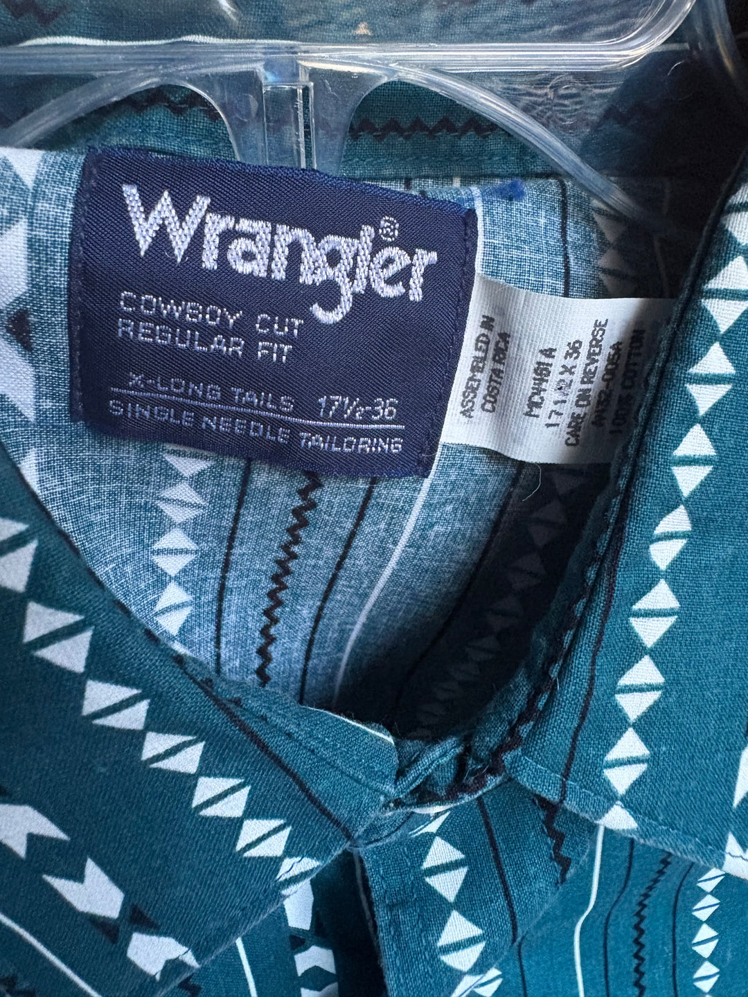 Wrangler Mens Teal Geometric Cowboy Cut Western Pearl Snap Shirt