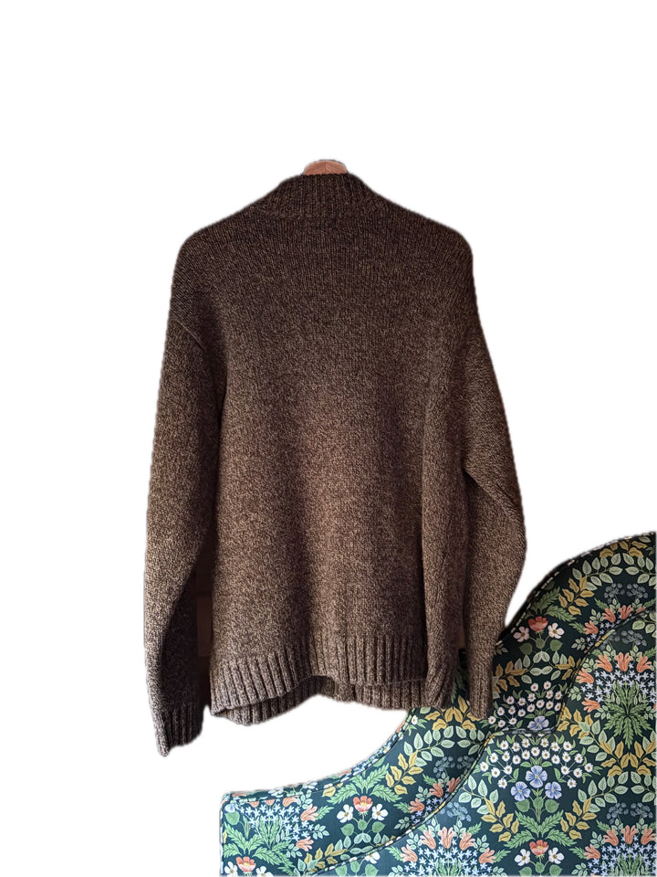 LL Bean Mens Large 100 Percent Wool Full Zip Sweater Brown Marled Vintage