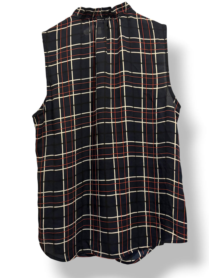 Banana Republic Petite Plaid Ruffle Sleeveless Blouse Navy Red White SP NWT