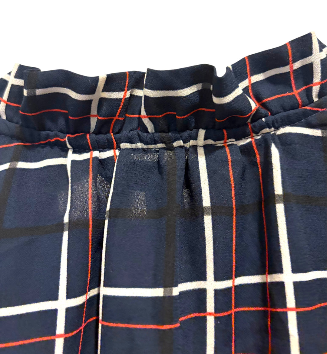 Banana Republic Petite Plaid Ruffle Sleeveless Blouse Navy Red White SP NWT