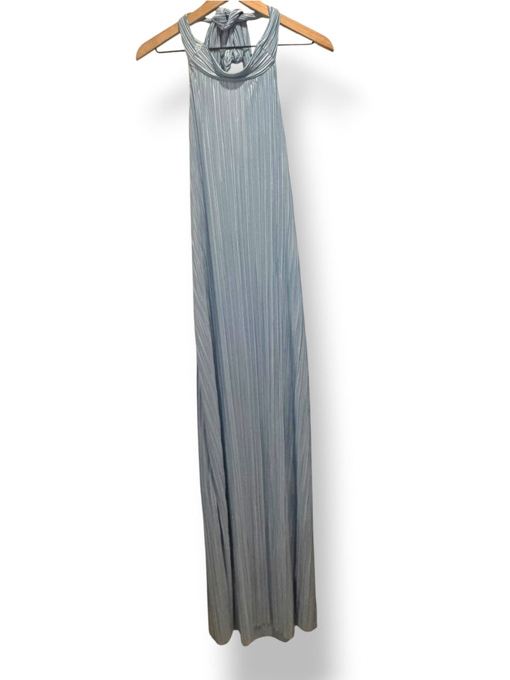 ASOS DESIGN Baby Blue Plisse Halter Tie Open Back Maxi Dress Size L NWT