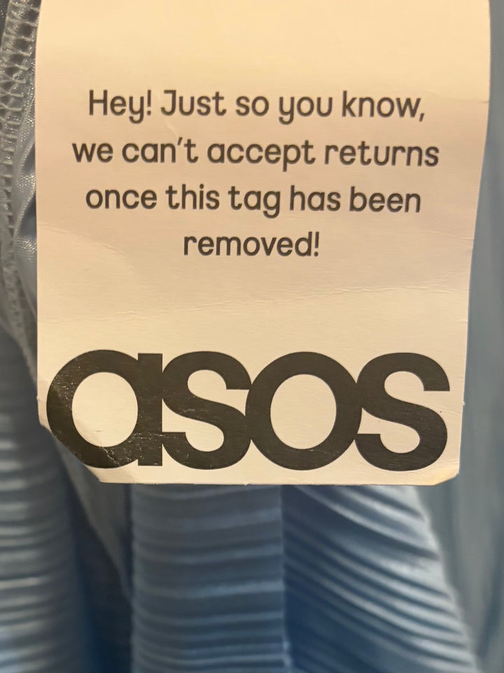 ASOS DESIGN Baby Blue Plisse Halter Tie Open Back Maxi Dress Size L NWT