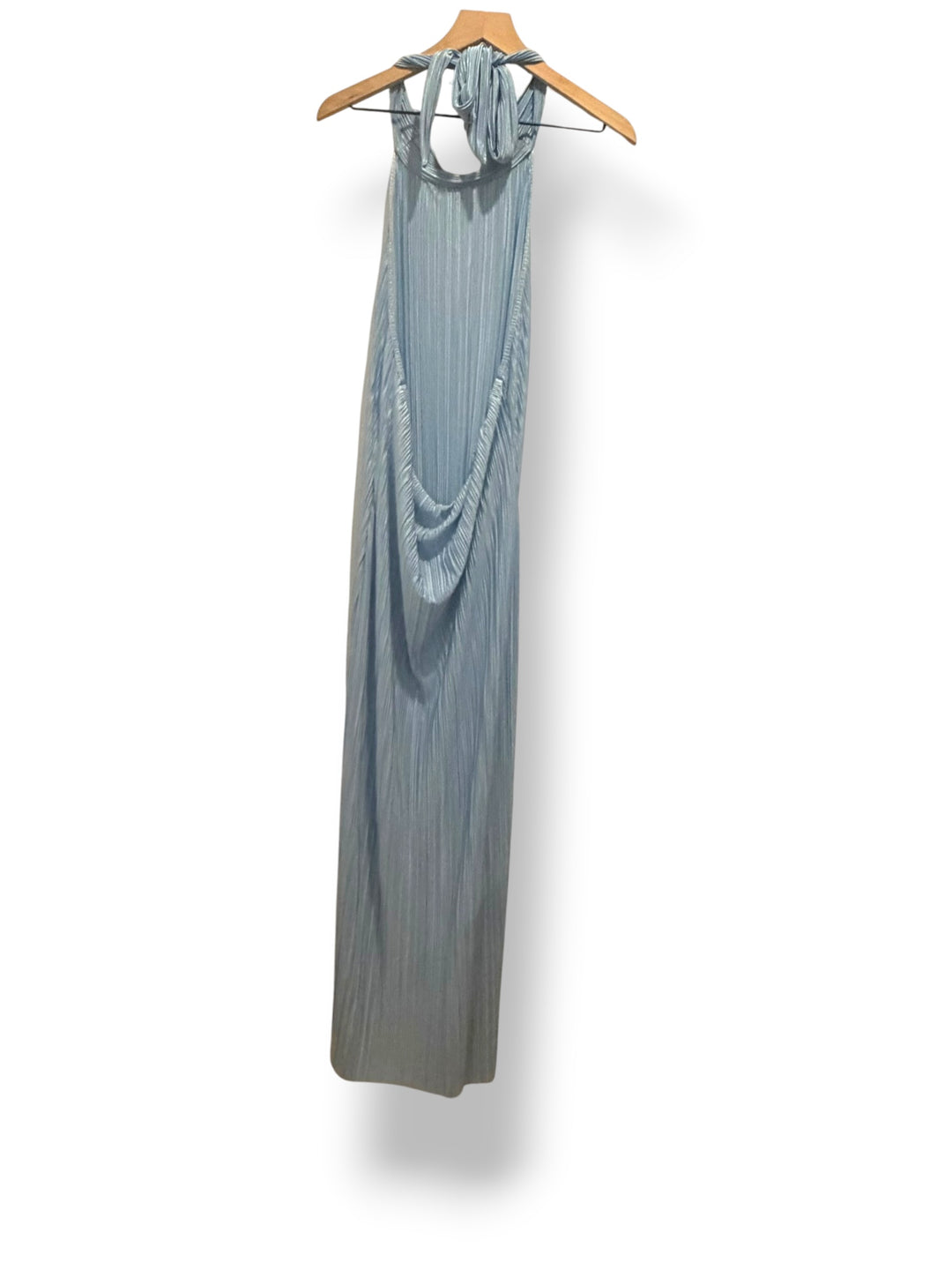 ASOS DESIGN Baby Blue Plisse Halter Tie Open Back Maxi Dress Size L NWT