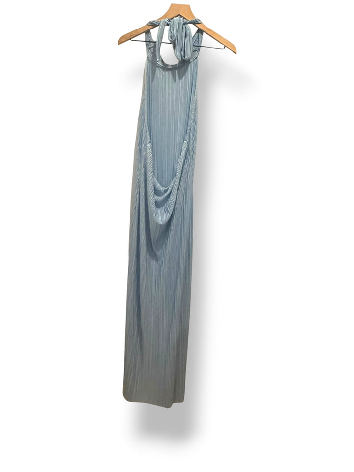 ASOS DESIGN Baby Blue Plisse Halter Tie Open Back Maxi Dress Size L NWT
