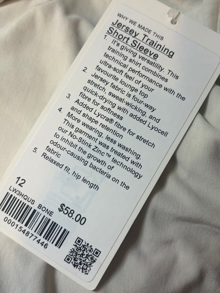 Lululemon Jersey Training Short Sleeve Shirt Bone Size 12 NWT Oversized Soft Tee
