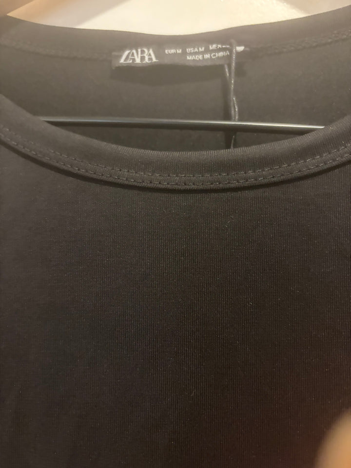 Zara Black Modal Blend Cropped T Shirt Size M NWT Minimalist Elevated Basic